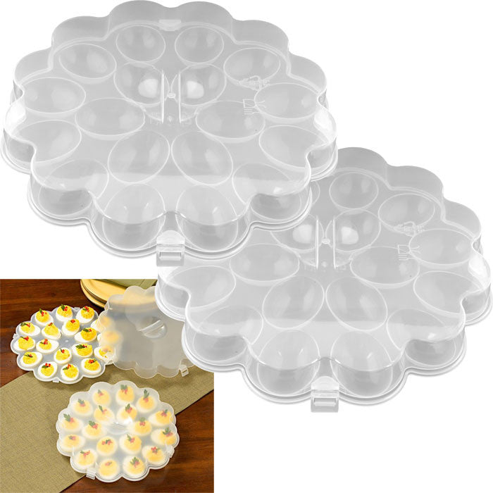 Trademark Commerce 82-y3458 Set Of 2 Deviled Egg Trays W/ Snap On Lids - Holds 36 Eggs