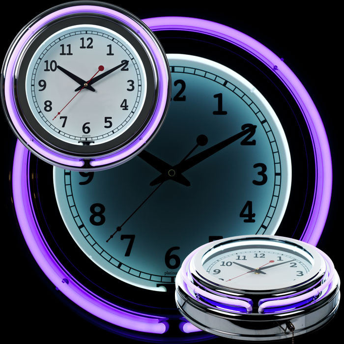 99-1099pr 14 Inch Double Ring Neon Clock Purple Outer White Inner