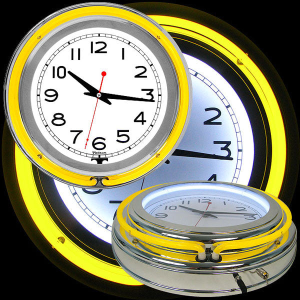 14 Inch Double Ring Neon Clock Yellow Outer White Inner