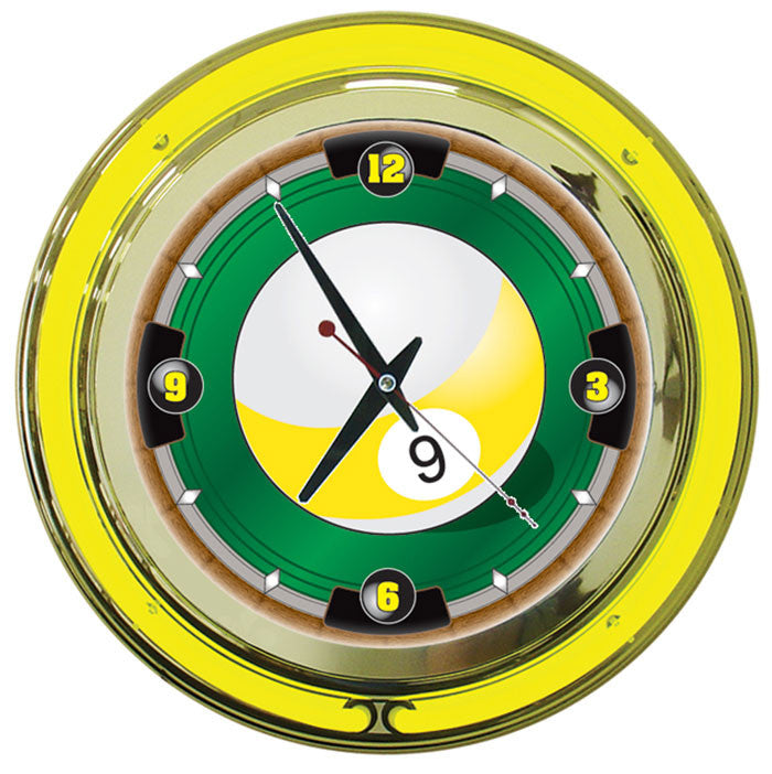 Trademark Commerce 9bl1400 9-ball 14-inch Neon Wall Clock