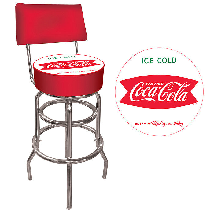 Trademark Commerce Coke-1100-v8-s Vintage Coca-cola Coke Pub Stool With Back - Ice Cold Design