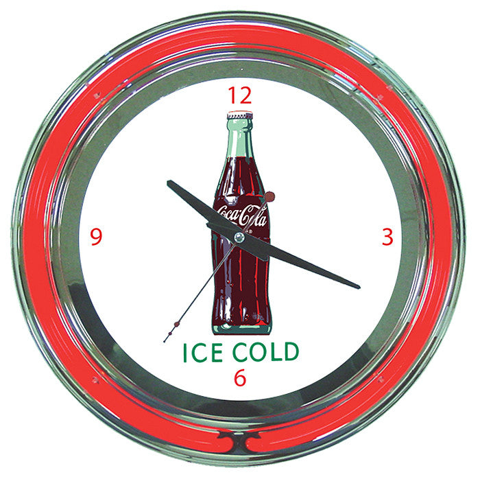 Trademark Commerce Coke-1400-v8-b Coca Cola Ice Cold Bottle Neon Clock - 14 Inch Diameter