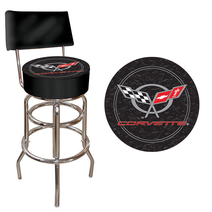 Trademark Commerce Gm1100-c5-cor Corvette C5 Padded Bar Stool With Back - Black