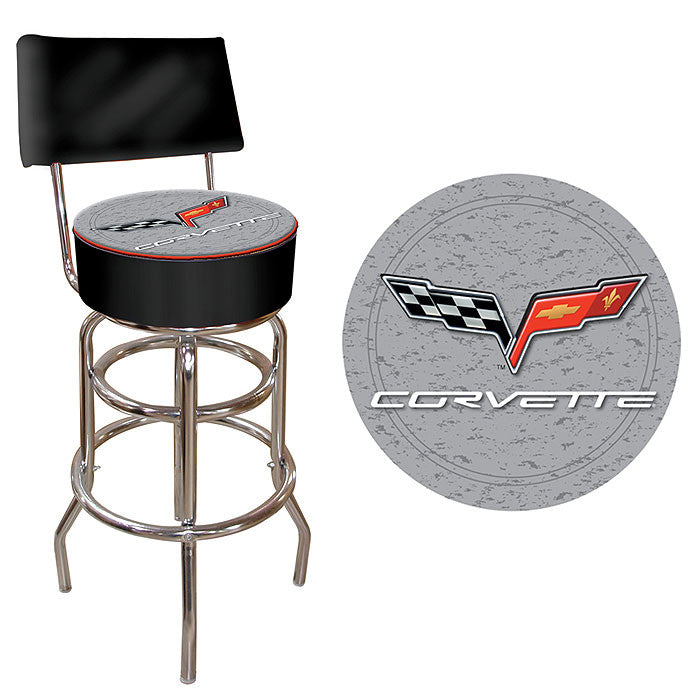 Trademark Commerce Gm1100-c6-cor Corvette C6 Padded Bar Stool W/ Back - Silver