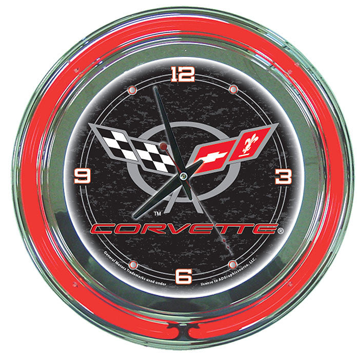 Trademark Commerce Gm1400-c5-cor Corvette C5 Neon Clock - 14 Inch Diameter - Black