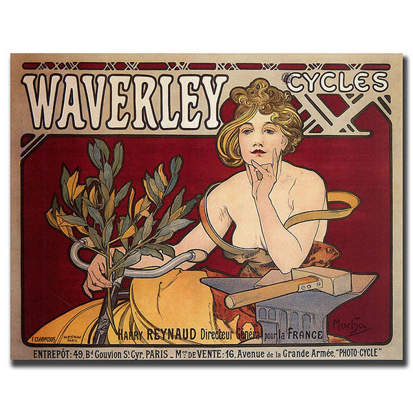 Waverly Cycles By Alphonse Mucha-framed 35x47 Canvas Art