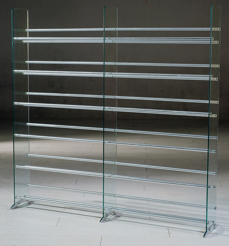 Transdeco Td020s Clear Glass Cd/dvd Rack, 12 Shelves In Brushed Silver/chrome Caps