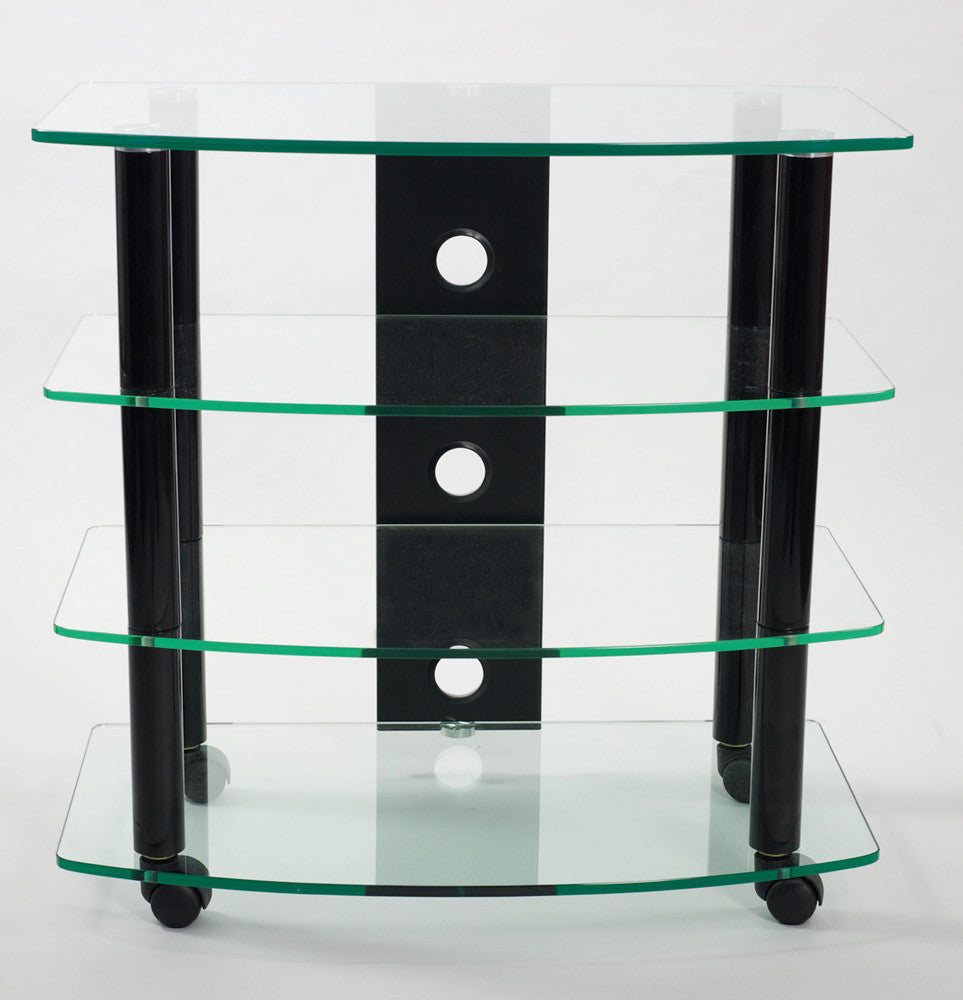 Transdeco Td110b Clear Glass Tv Stand With High Gloss Black Finish Poles