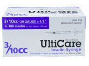 Ulticare U-100 Insulin Syringe, 3/10cc 29g X 1/2", 100/box