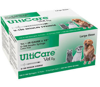 Ulticare Vetrx Insulin Syringe U-100, 1cc 28gax1/2", 100/box