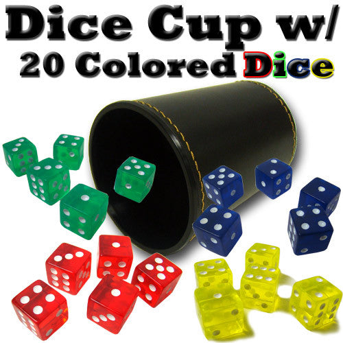 Brybelly Acc-0048 Synthetic Leather Dice Cup With 20 Colored Dice