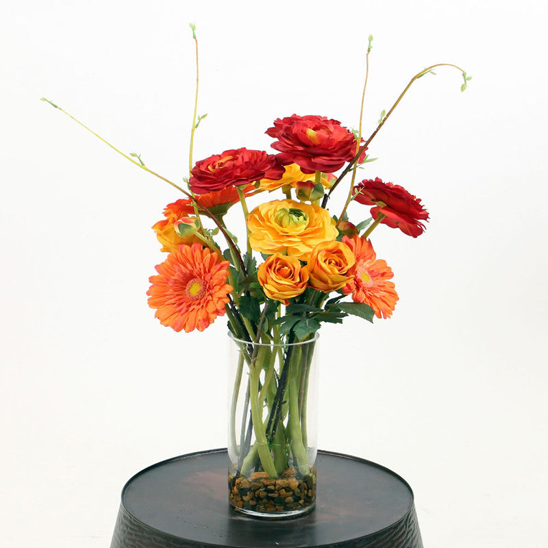 Vickerman F12171 Roses And Ranunculus In Glass Cylinder