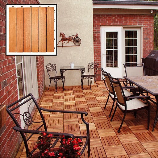 Vifah V169 Eucalyptus Hardwood - 6 Horizontal Slat Design - Interlocking Wood Deck Tile.