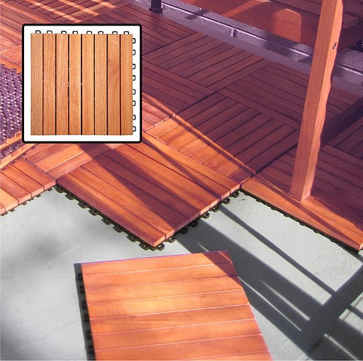 Vifah V375 Eucalyptus Hardwood - 8 Straight Slat Design - Interlocking Wood Deck Tile