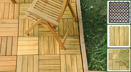 Vifah V488 Acacia Hardwood  4 Horizontal Slat Design - Interlocking Wood Deck Tile