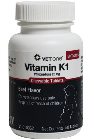 Vitamin K1 Chewable Tablets For Dogs And Cats, 25 Mg, 50 Count