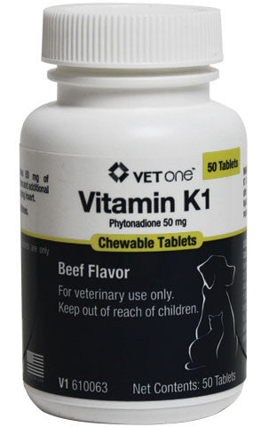 Vitamin K1 Chewable Tablets For Dogs And Cats, 50 Mg, 50 Count