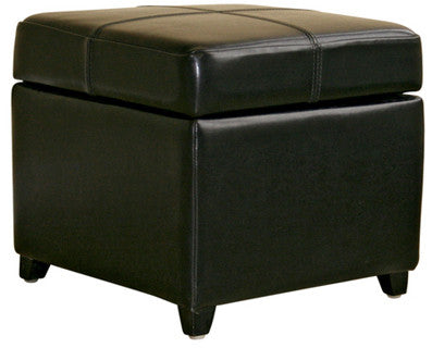 Wholesale Interiors 0380-023-black Black Full Leather Storage Cube Ottoman - Each
