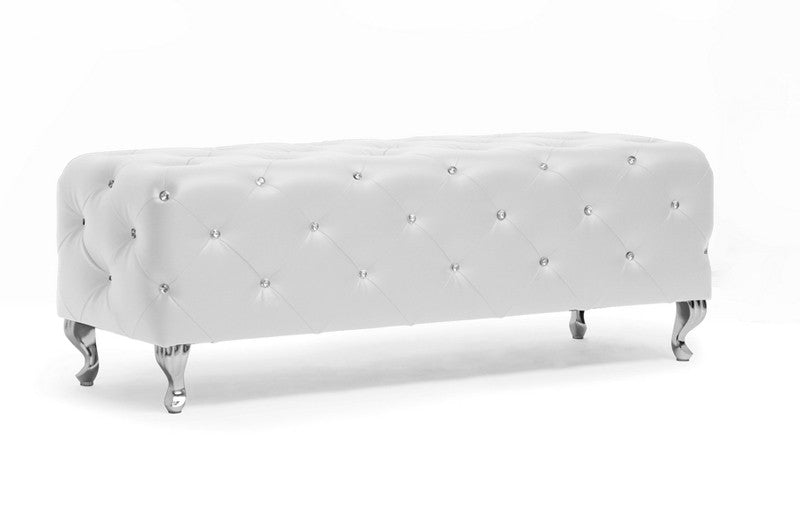 Wholesale Interiors Bbt5119-white-bench Stella Crystal Tufted White Modern Bench - Each