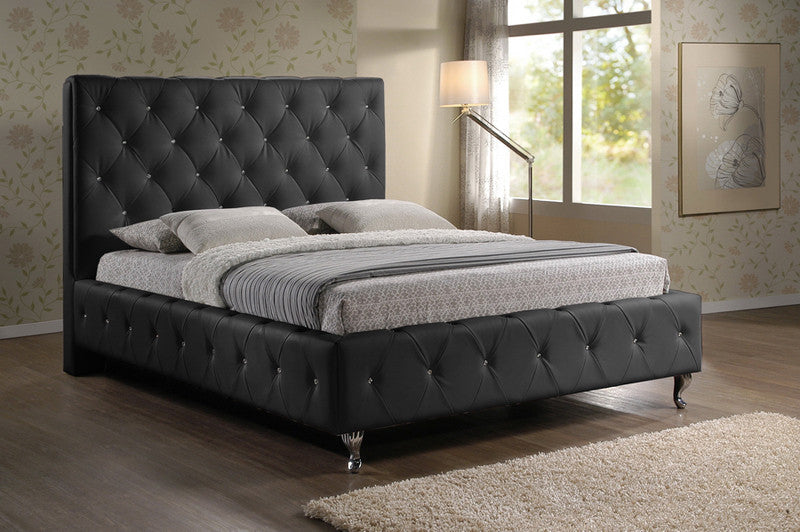 Wholesale Interiors Bbt6220-black-queen Stella Crystal Tufted Black Modern Bed With Upholstered Headboard - Queen Size - Each