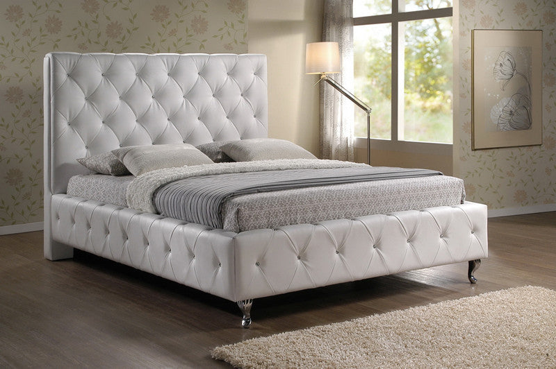 Wholesale Interiors Bbt6220-white-queen Stella Crystal Tufted White Modern Bed With Upholstered Headboard - Queen Size - Each