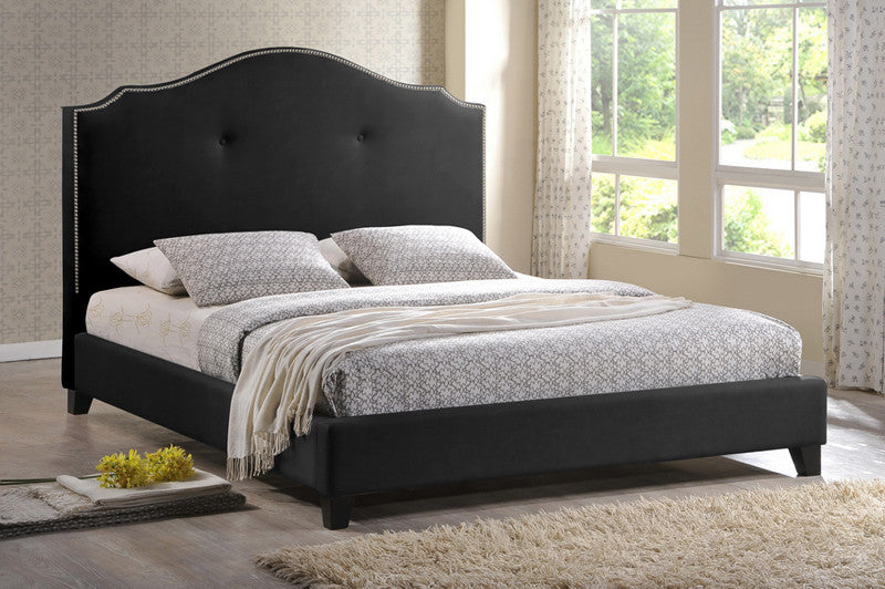 Wholesale Interiors Bbt6292 Bed-black-queen Marsha Scalloped Black Modern Bed With Upholstered Headboard - Queen Size - Each