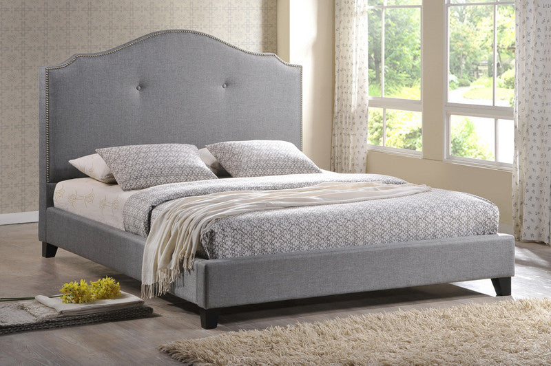 Wholesale Interiors Bbt6292 Bed-grey Linen-queen Marsha Scalloped Gray Linen Modern Bed With Upholstered Headboard - Queen Size - Each