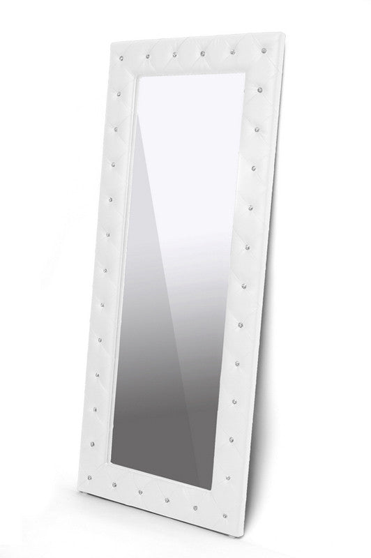 Wholesale Interiors Bbtm27-white-mirror Stella Crystal Tufted White Modern Floor Mirror - Each