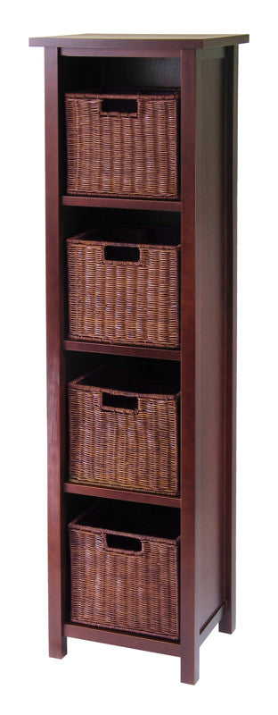 Winsome Wood 94411 Milan 5pc Storage Shelf With Baskets; Cabinet And 4 Small Baskets; 3 Cartons