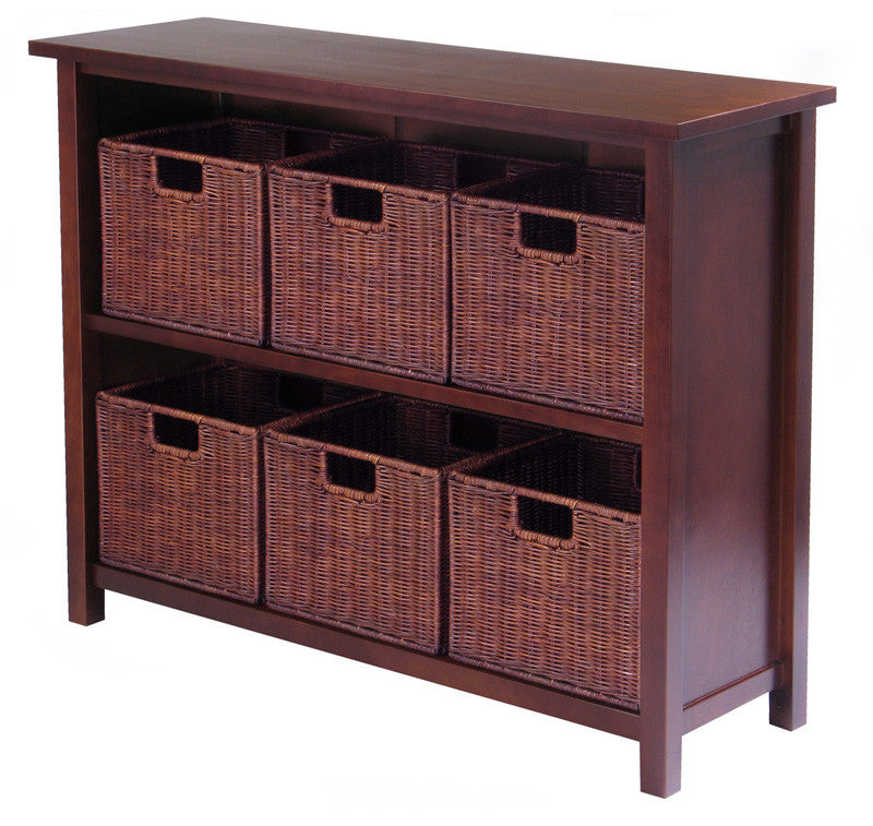 Winsome Wood 94510 Milan 7pc Storage Shelf With Baskets; One Cabinet And 6 Small Baskets; 3 Cartons
