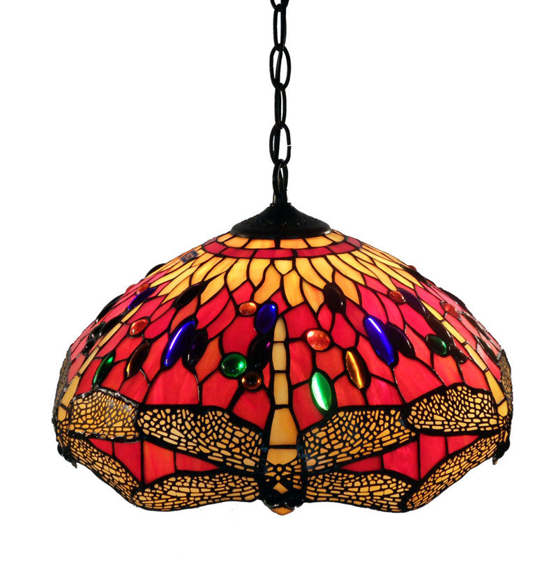 Warehouse Of Tiffany P161467a Tiffany Style Red Dragonfly Hanging Lamp