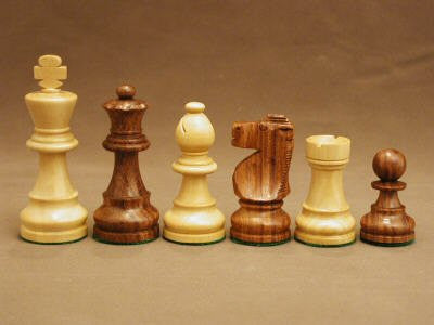 Sheesham And Boxwood French Knight Chess Pieces Single Weighted And Felted, 3 1/2" King