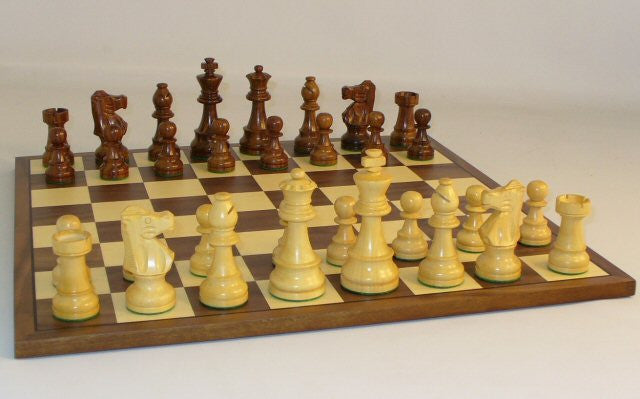 Sheesham/boxwood French Knight Weight/felted Chess Pieces With Walnut/maple 15" Chess Board
