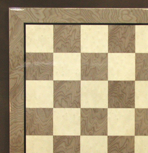 17 3/10" Glossy Wooden Chess Board, Briar Wood, Grey & Ivory, 2" Squares