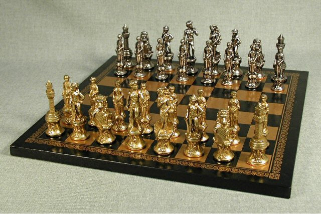 Florence Metal Men With 3 1/4" King On Pressed Leather 13" Chess Board