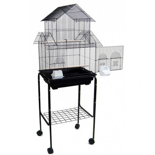 Yml Group 5844_4814blk 5844 3/8" Bar Spacing Pagoda Small Bird Cage With Stand - 18"x14" In Black