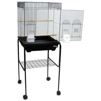 Yml Group 5924_4814blk 5924 3/8" Bar Spacing Flat Top Small Bird Cage With Stand - 18"x18" In Black
