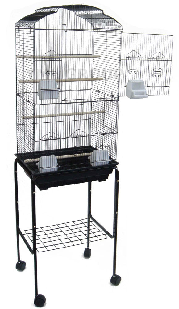 Yml Group 6804_4814blk 6804 3/8" Bar Spacing Tall Shall Top Small Bird Cage With Stand - 18"x14" In Black