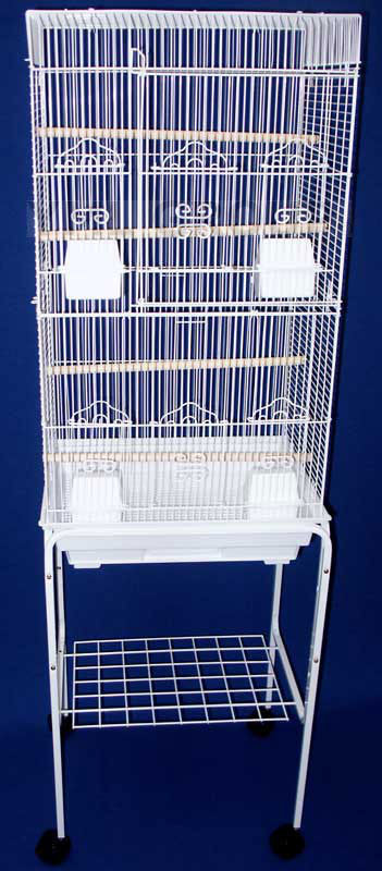Yml Group 6824_4814wht 6804 3/8" Bar Spacing Tall Flat Top Small Bird Cage With Stand - 18"x14" In White