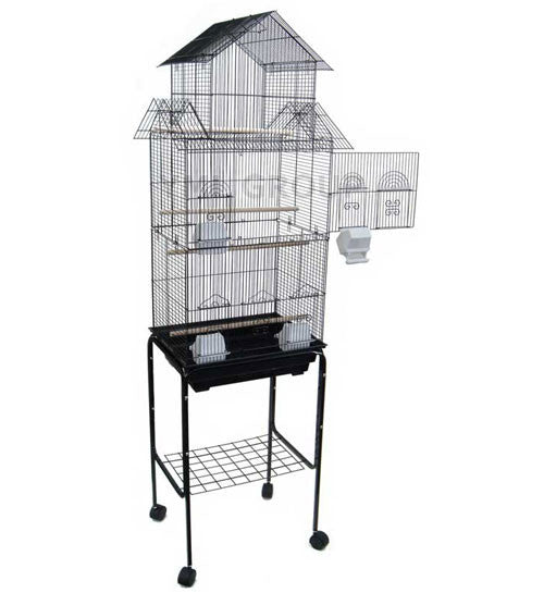 Yml Group 6844_4814blk 6844 3/8" Bar Spacing Tall Pagoda Top Small Bird Cage With Stand - 18"x14" In Black