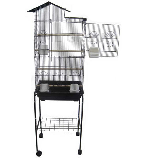 Yml Group 6894_4814blk 6894 3/8" Bar Spacingtall Villa Top Small Bird Cage With Stand - 18"x14" In Black