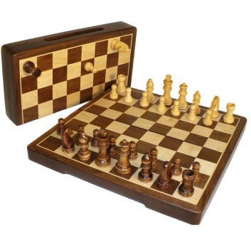 12-inch Inlaid Walnut/maple Folding Magnetic Chess Set