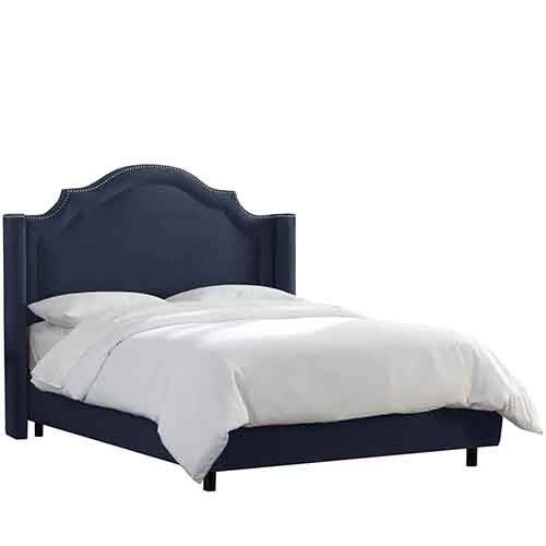 Skyline Furniture 172nbbed-pwmstecl Queen Nail Button Arched Wingback Bed In Mystere Eclipse