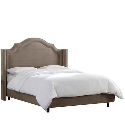 Skyline Furniture 172nbbed-pwmstmnd Queen Nail Button Arched Wingback Bed In Mystere Mondo