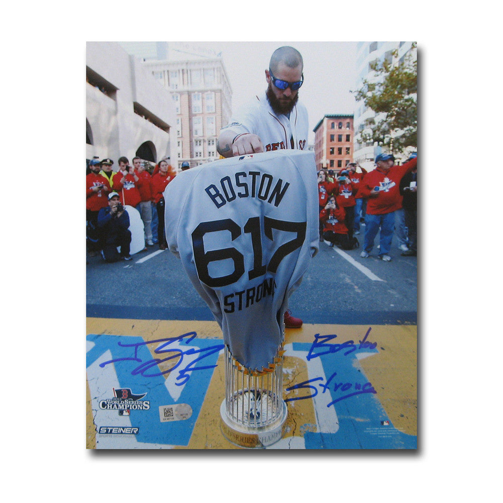 Autographed Jonny Gomes 8-by-10 Inch Unframed Boston Marathon Finish Line Photo Inscribed "boston Strong".