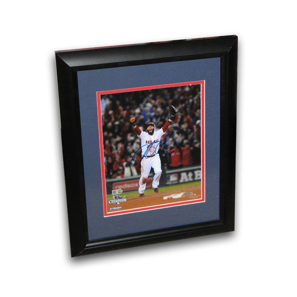 Dustin Pedroia Autographed 2013 World Series 8x10 Framed Last Out Celebration Photo.