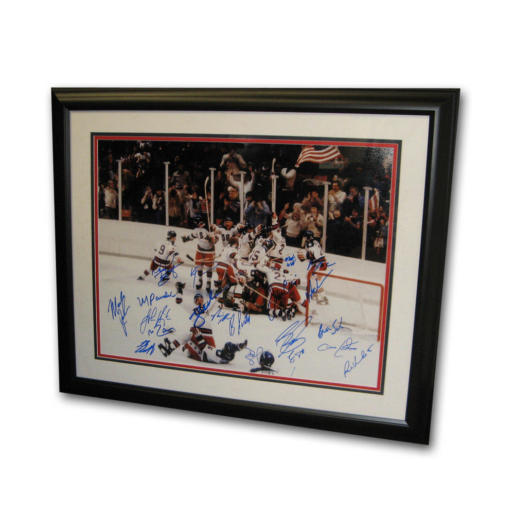 Autographed 1980 Usa Hockey Team 16-by-20-inch Framed Photo "celebration"