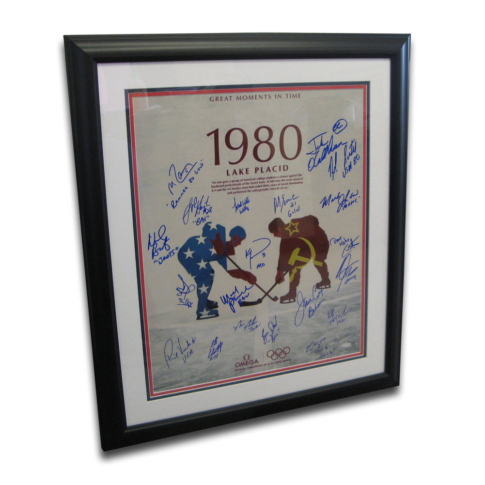Autographed 1980 Usa Hockey Multi Signed Lake Placid Program Cover Vertical 16x20 Photo W/ Inscriptions Framed.