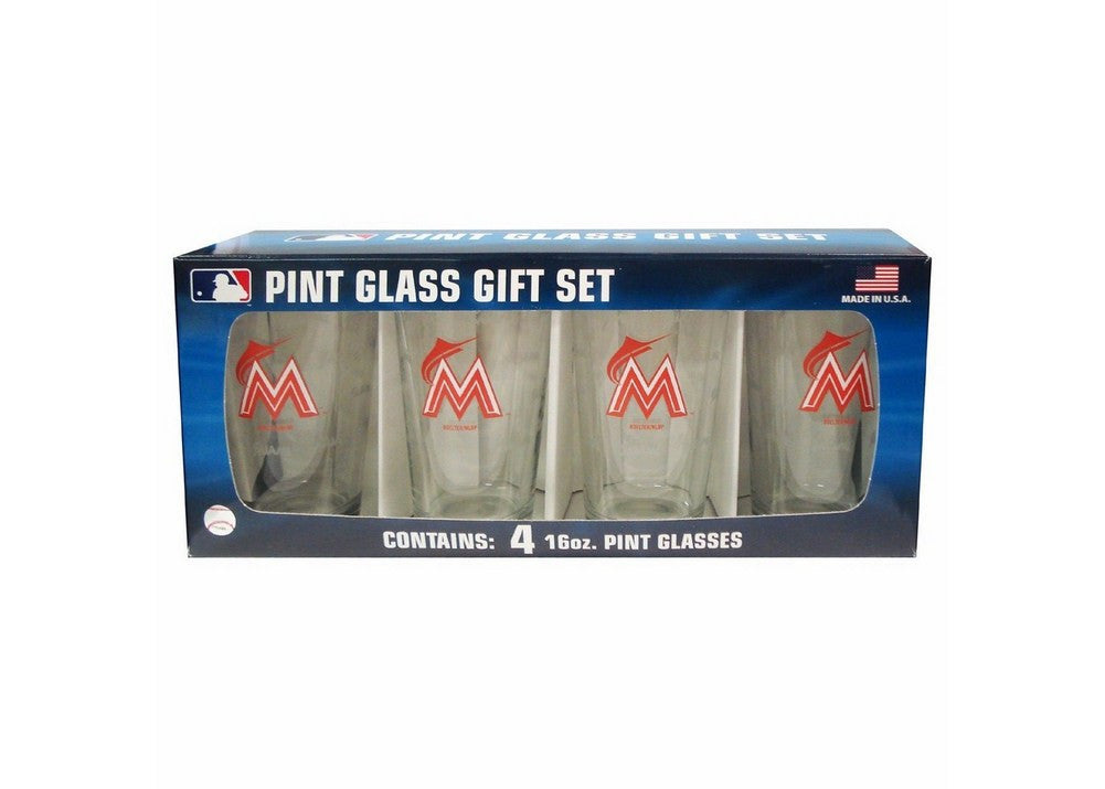 4 Pack Pint Glass Mlb - Miami Marlins