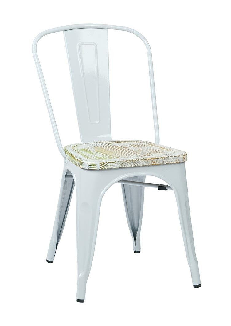 Osp Designs Brw2911a4-c305 Bristow Metal Chair With Vintage Wood Seat, White Finish Frame & Pine Irish Finish Seat